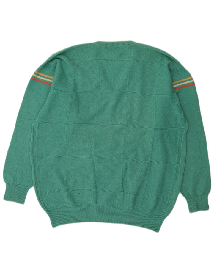 Pringle Herren-Pullover mit V-Ausschnitt, große türkisfarbene gestreifte Wolle