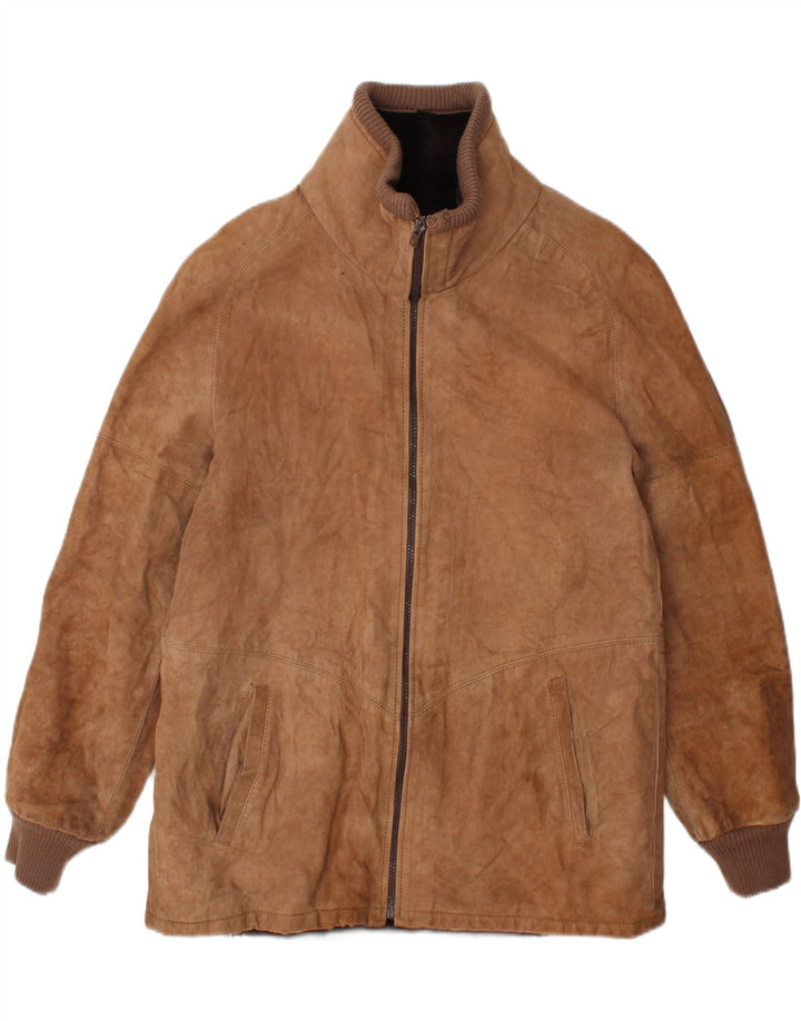 Vintage Herren Shearling Jacke UK 38 Mittelbraunes Leder