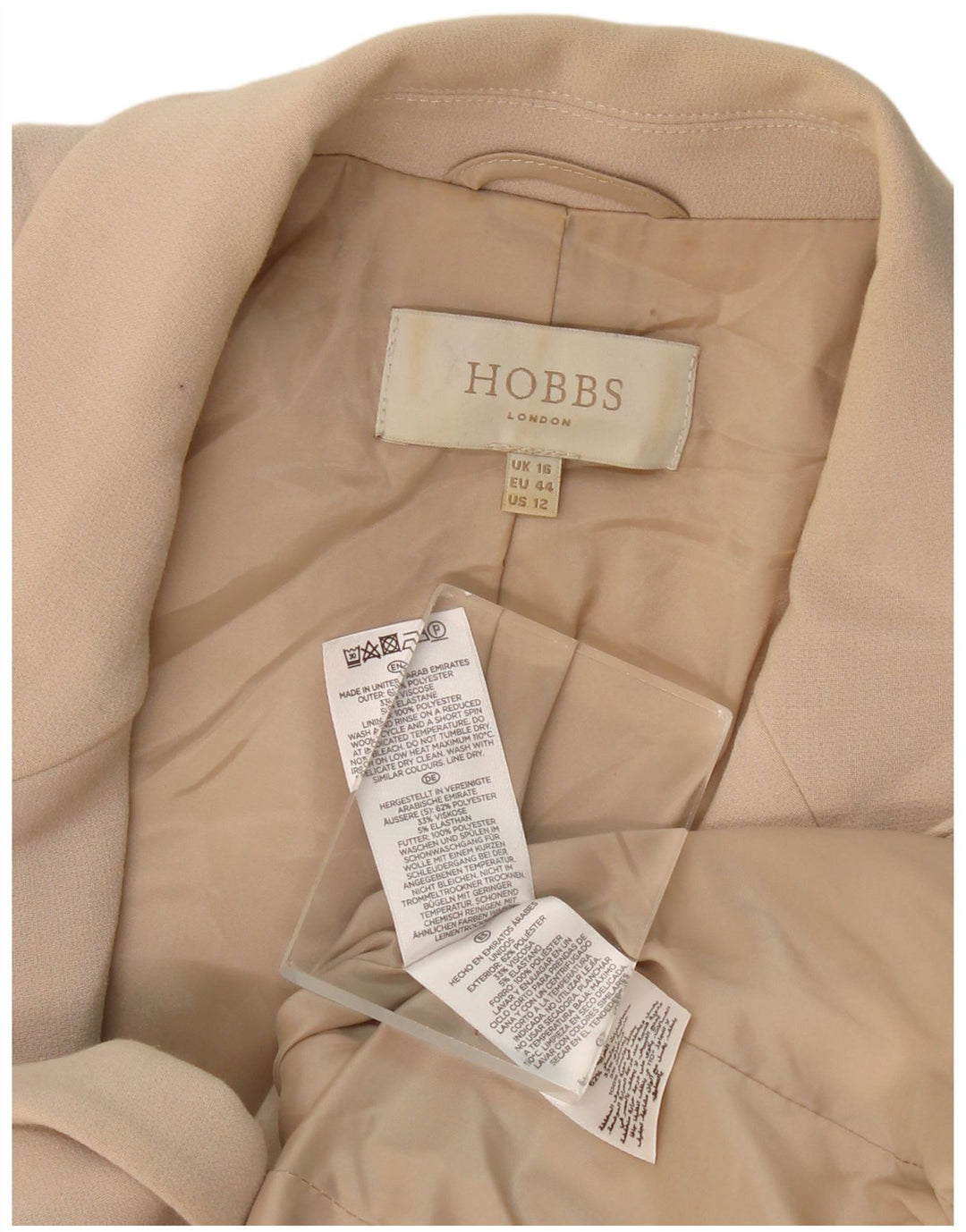 Hobbs Damen-Blazerjacke mit 1 Knopf, UK 16, Größe L, Beige, Polyester
