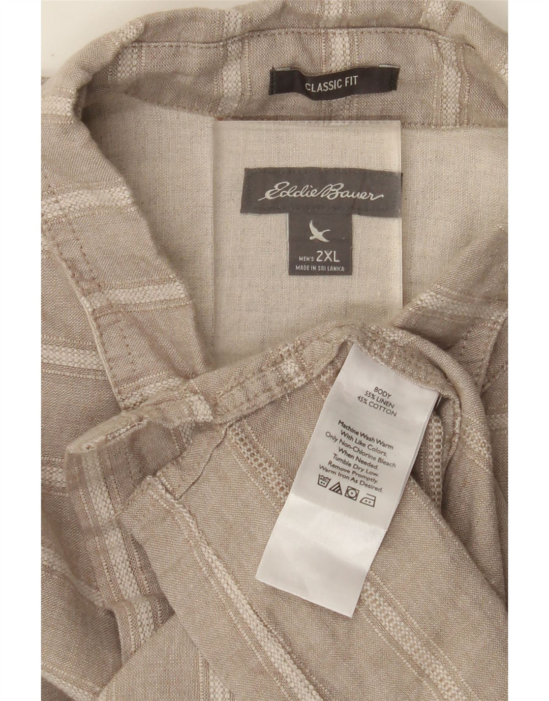 EDDIE BAUER Herren-Hemd, kurzärmelig, klassische Passform, 2XL, grau gestreift, Leinen