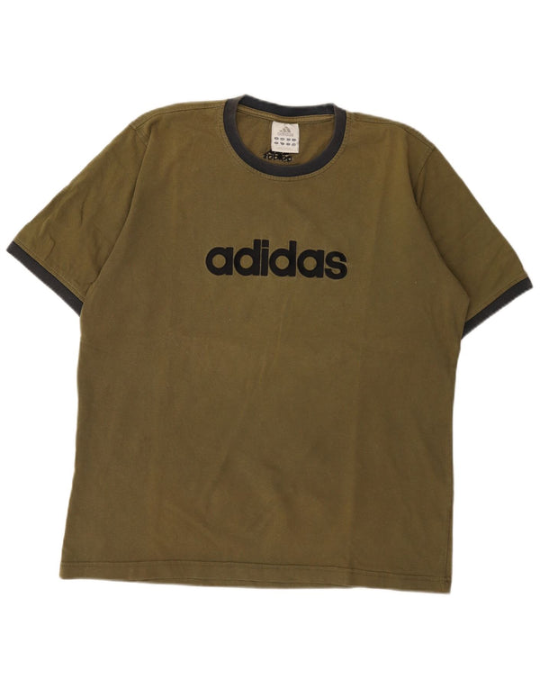 Adidas Herren Grafik-T-Shirt-Oberteil aus mittlerer Khaki-Baumwolle