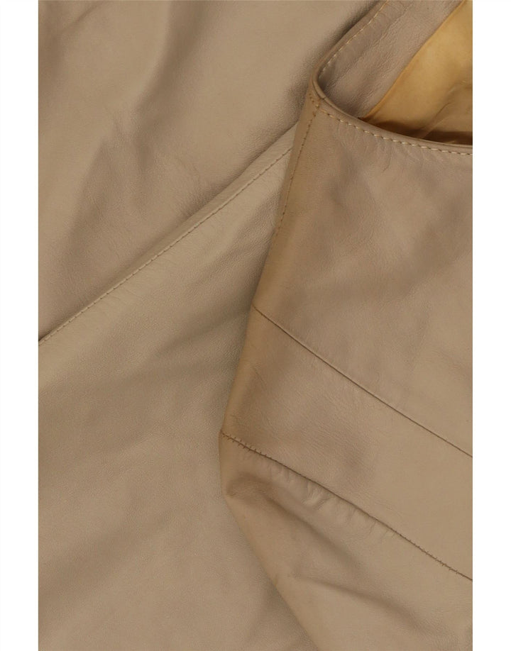 VINTAGE Womens Leather Jacket UK 10 Small Beige Vintage Vintage and Second-Hand Vintage from Messina Hembry 