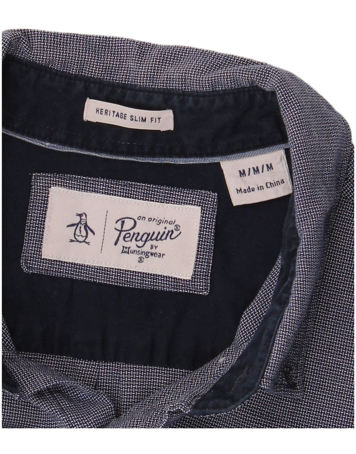 Penguin Herren Heritage Slim Fit-Hemd, mittleres Marineblau, geometrisches Rayon