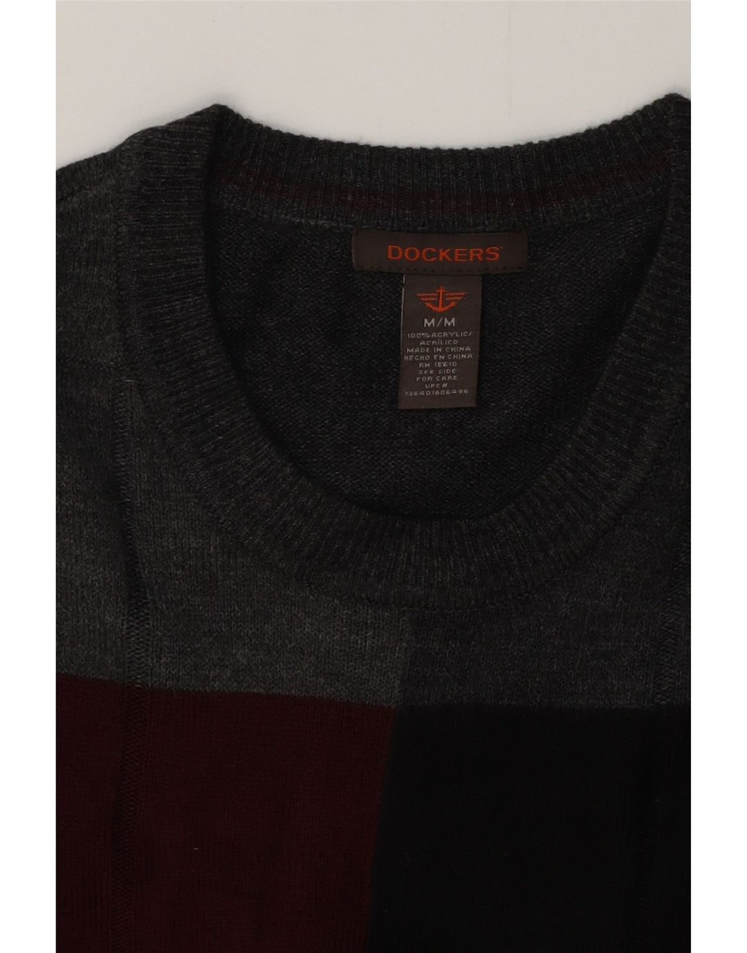 DOCKERS Herren-Pullover mit Rundhalsausschnitt, Mittelgrau, Farbblock-Acryl