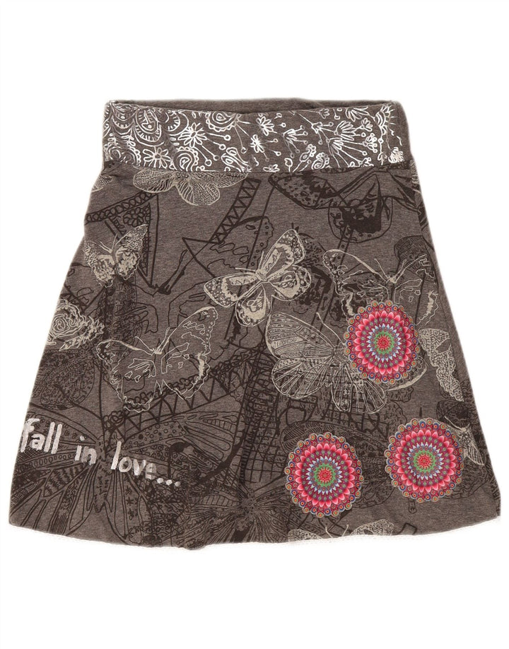 Desigual Womens Graphic A-Line Rock Medium W30 Grau geblümte Baumwolle