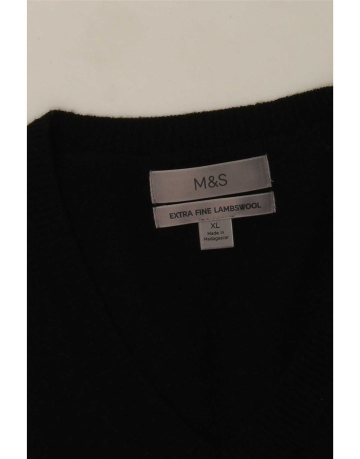 Marks & Spencer Herren-Pullover mit V-Ausschnitt, XL, schwarze Lammwolle