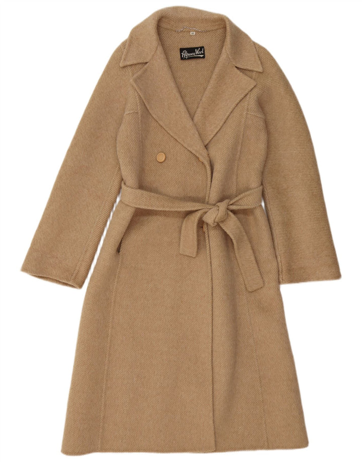 Vintage Damen Zweireihiger Mantel IT 42 Mittelbeige Alpakawolle