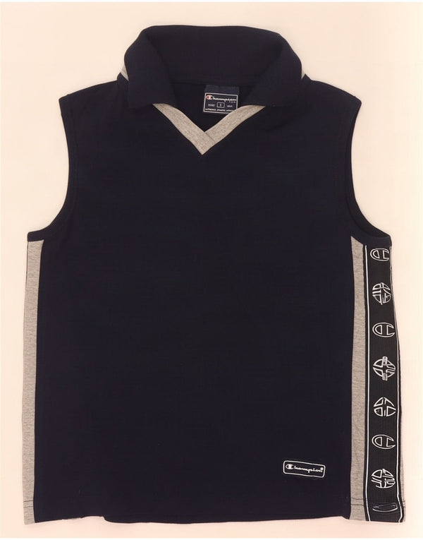 Champion Womens Crop Graphic Poloshirt UK 10 Small Marineblau Farbblock