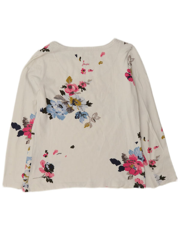Joules Damen-Top, langärmlig, UK 10, Größe S, weiß, geblümt, Baumwolle