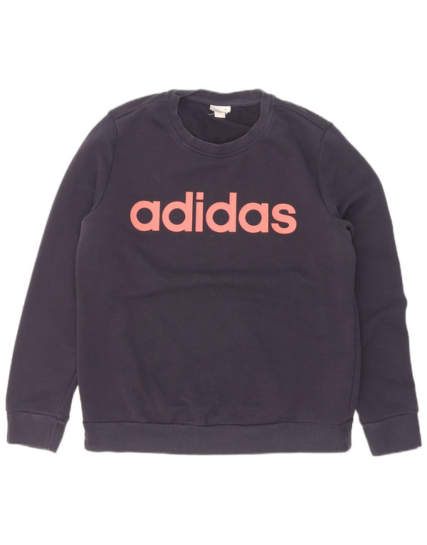 Adidas Damen Graphic Sweatshirt Pullover UK 14 Medium Marineblau