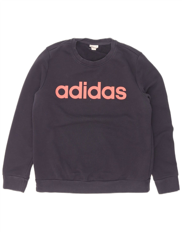 Adidas Damen Graphic Sweatshirt Pullover UK 14 Medium Marineblau