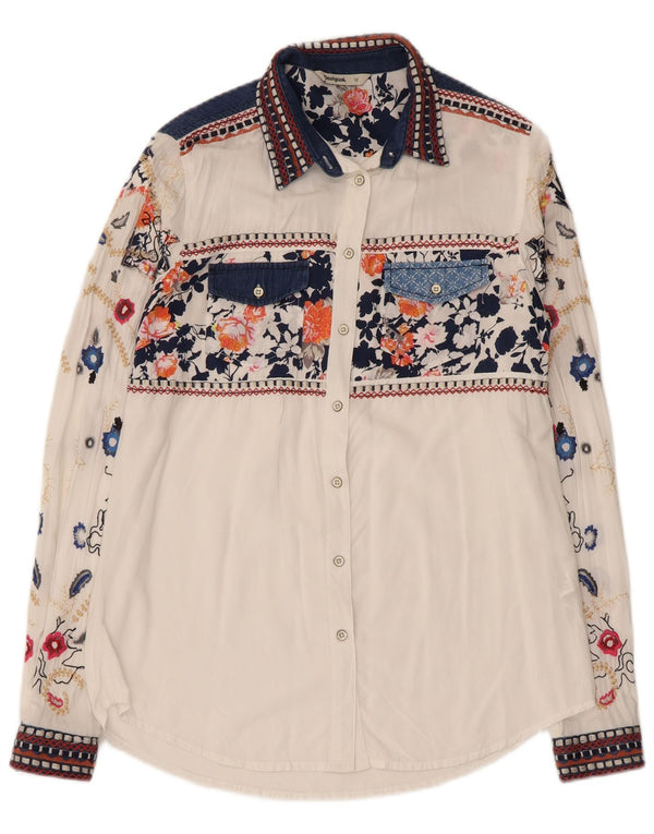 Desigual Damen-Hemd UK 12 Mittelweiße Viskose mit Blumenmuster
