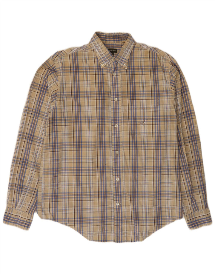 HENRY COTTONS Herrenhemd Größe 42 Große beige karierte Baumwolle