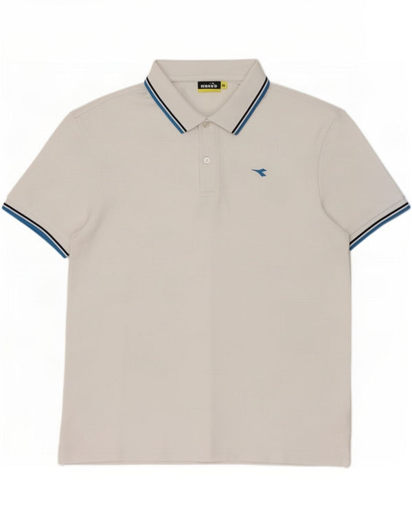 Diadora Mens Polo Shirt XL White Striped Cotton