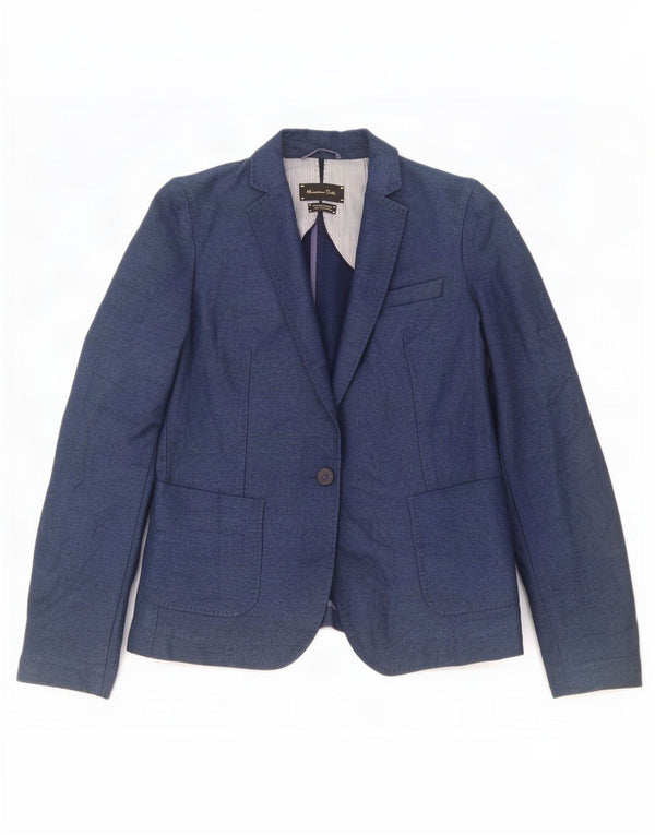 Massimo Dutti Damen 1-Knopf-Blazerjacke EU 36 XS Marineblaue Baumwolle