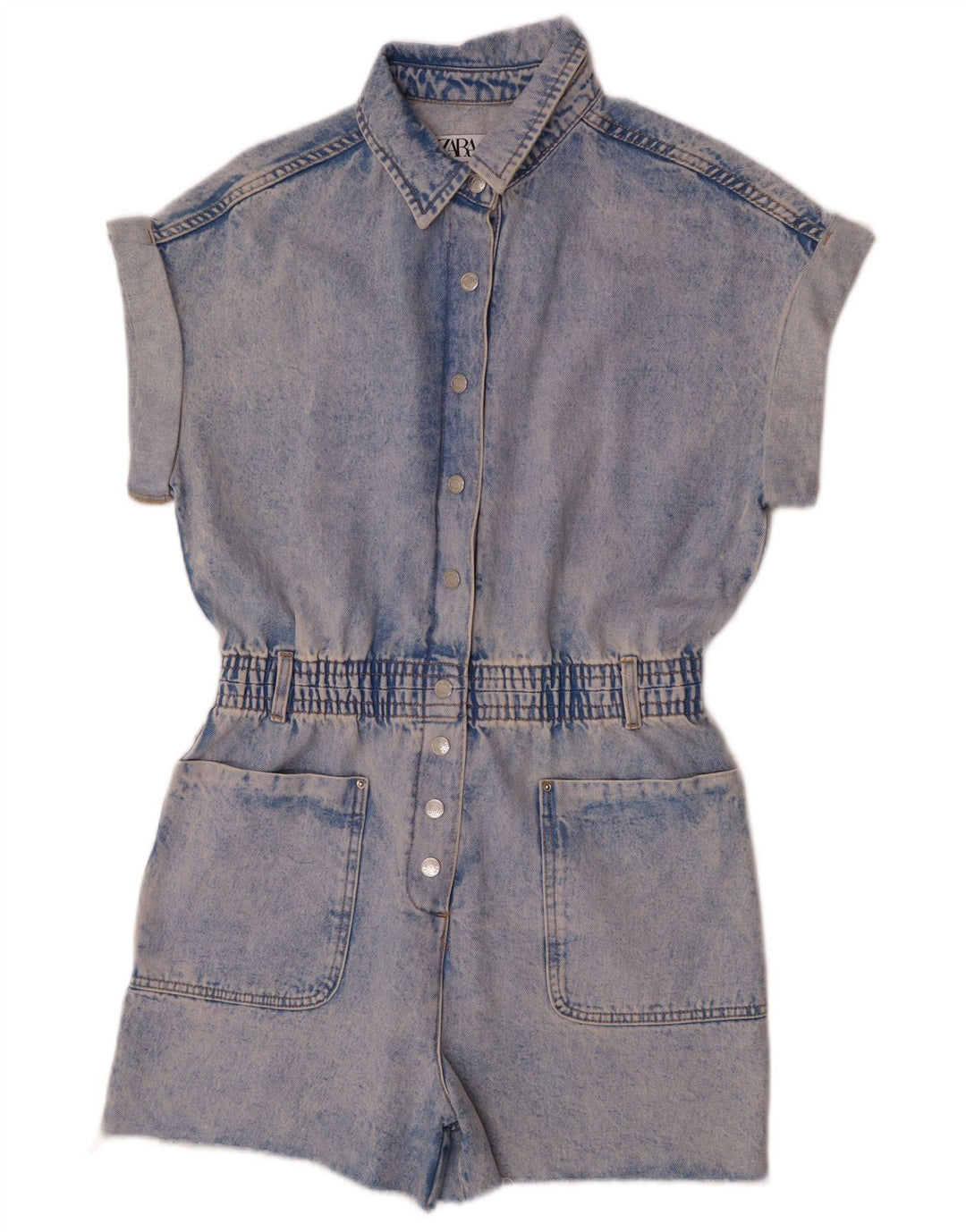 Zara Damen Jeans-Playsuit UK 14 Mittelblaue Baumwolle