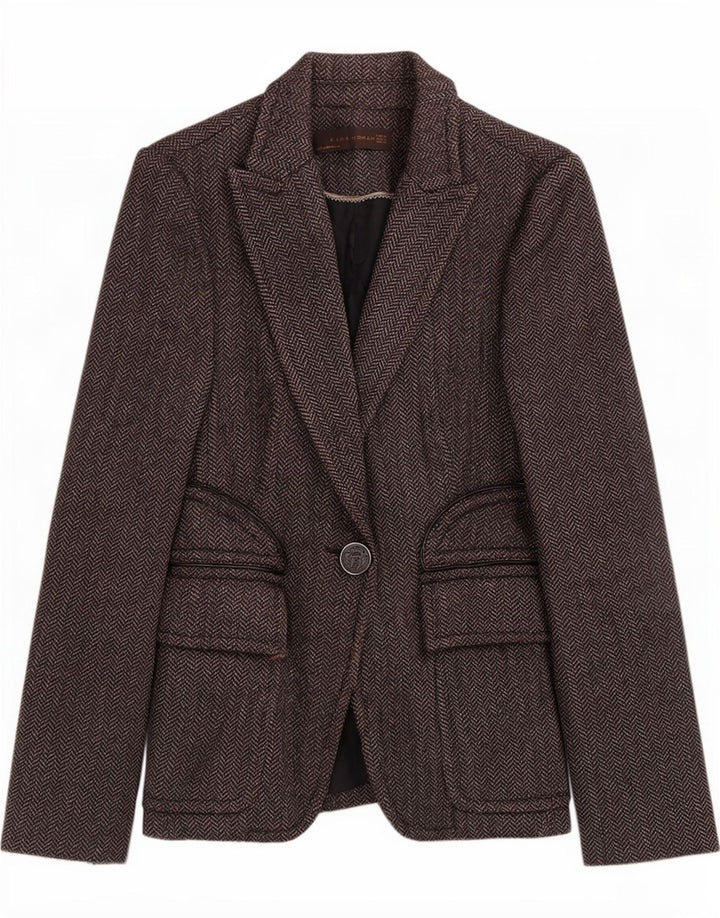 Zara Damen-Blazer mit 1 Knopf, Gr. 8, Grau, Polyester mit Fischgrätenmuster