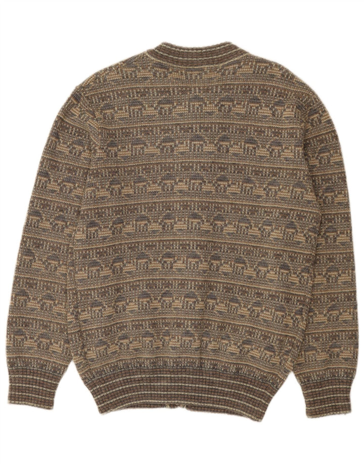 Vintage Herren Cardigan Pullover Mittelgrau Fair Isle Wolle