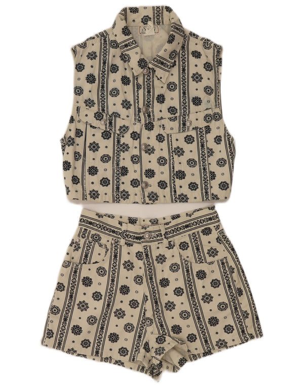 Swish Womens Denim 2 Piece Set UK 12 Medium W26  Off White Paisley Cotton