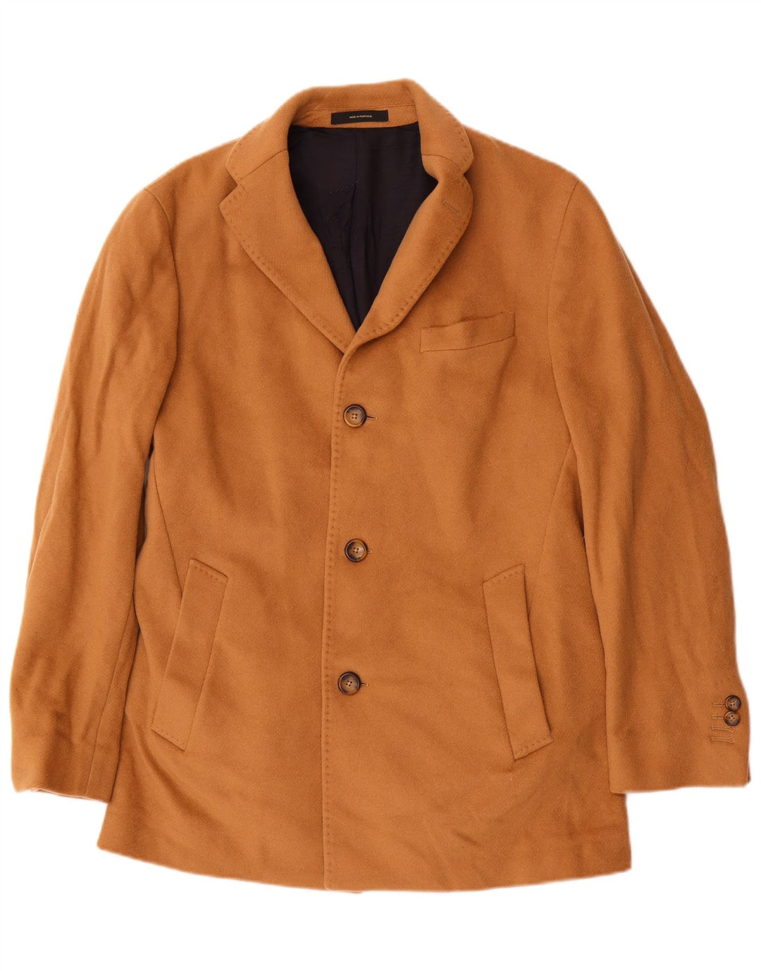 Massimo Dutti Herren-Mantel mit 3 Knöpfen, EU 48, mittelbeige Wolle
