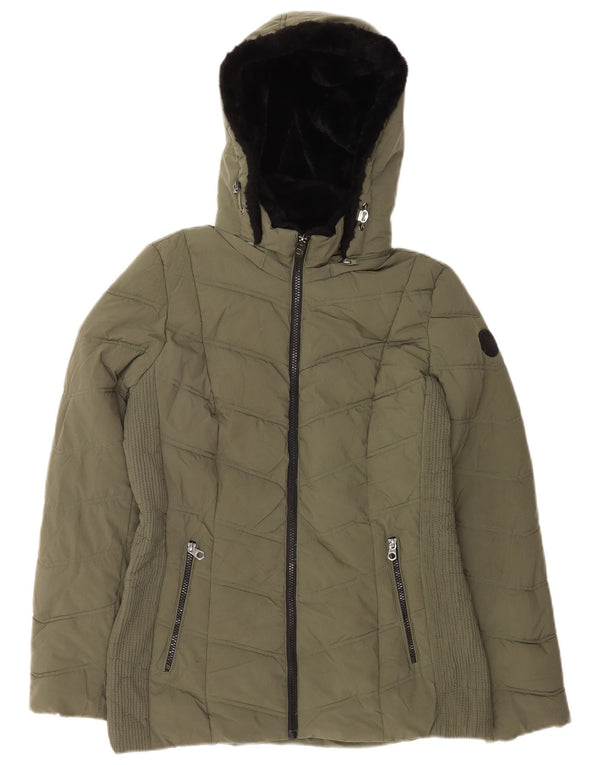 Nautica Wattierte Damenjacke mit Kapuze, UK 14, Mittelkhaki, Polyester