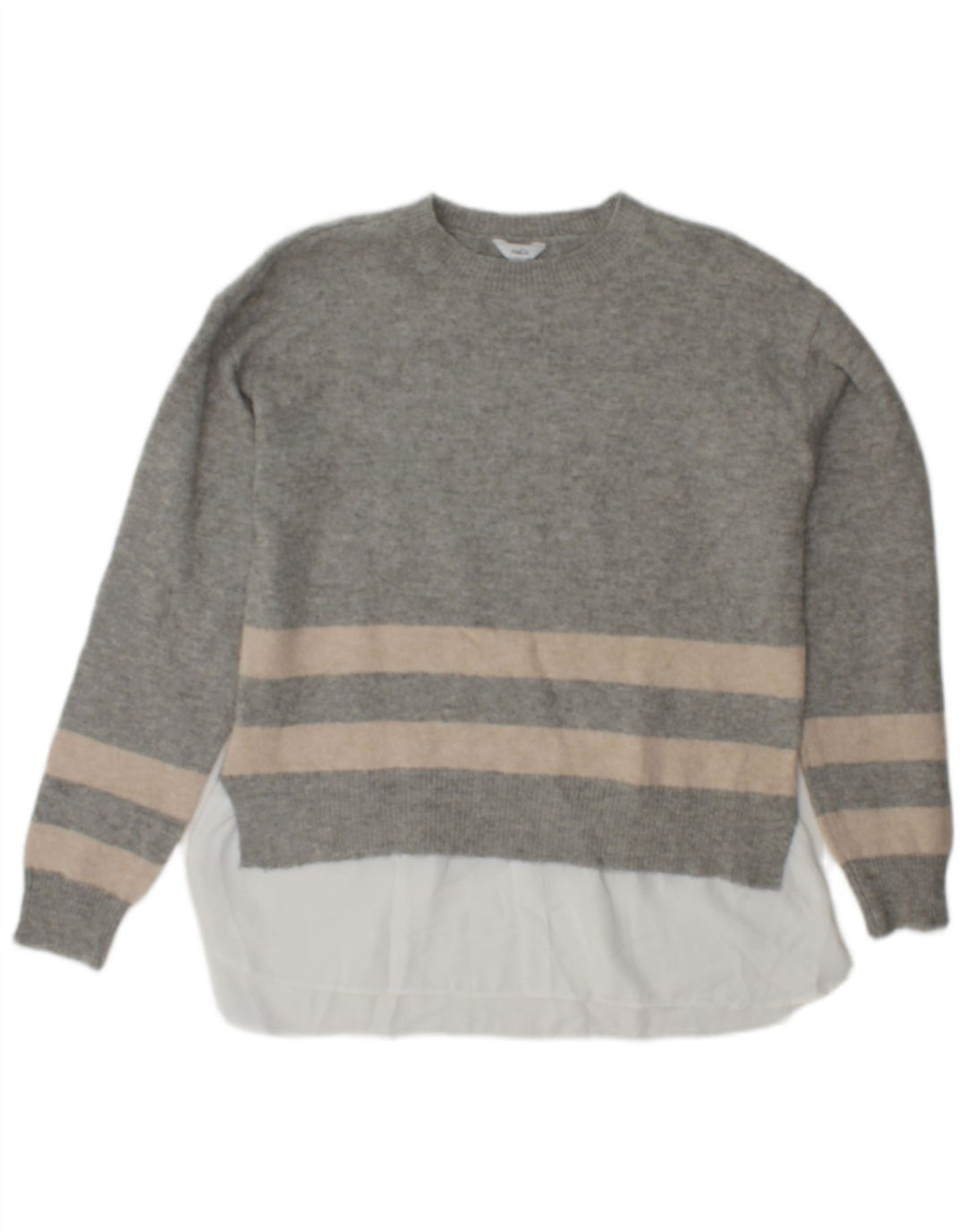 M&Co Damen-Pullover mit Rundhalsausschnitt, Gr. 10, klein, grau gestreift, Polyester