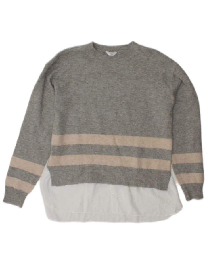 M&Co Damen-Pullover mit Rundhalsausschnitt, Gr. 10, klein, grau gestreift, Polyester