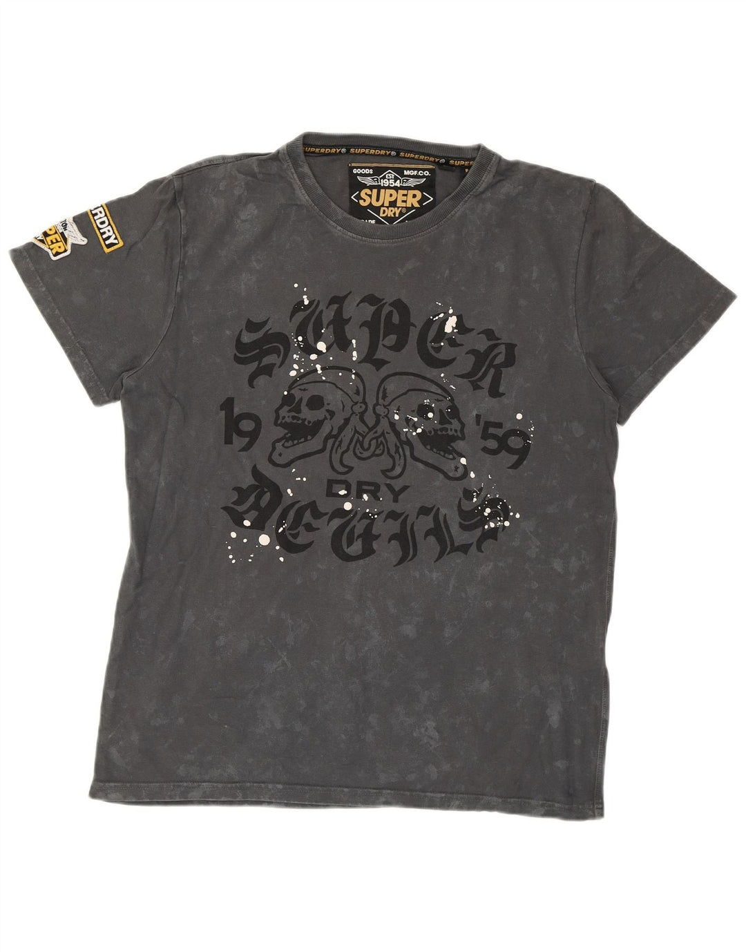 SUPERDRY Herren-T-Shirt mit Grafik, Größe L, Grau, Batikfärbung