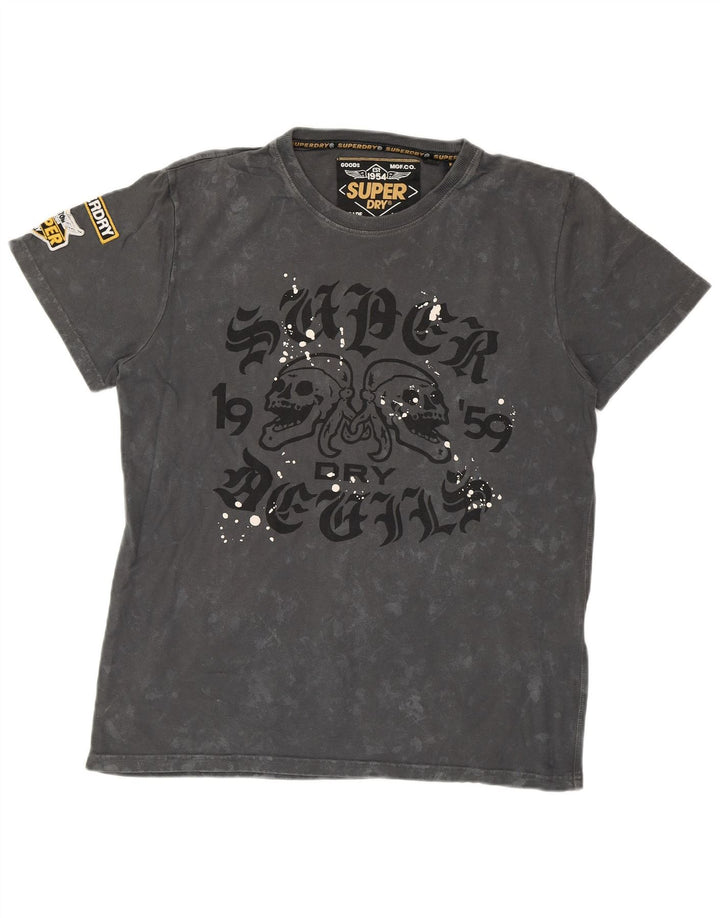 SUPERDRY Herren-T-Shirt mit Grafik, Größe L, Grau, Batikfärbung