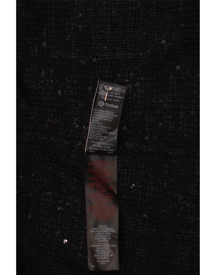 Marks & Spencer Damen-Cardigan-Pullover UK 14 Large Schwarz geflecktes Polyester