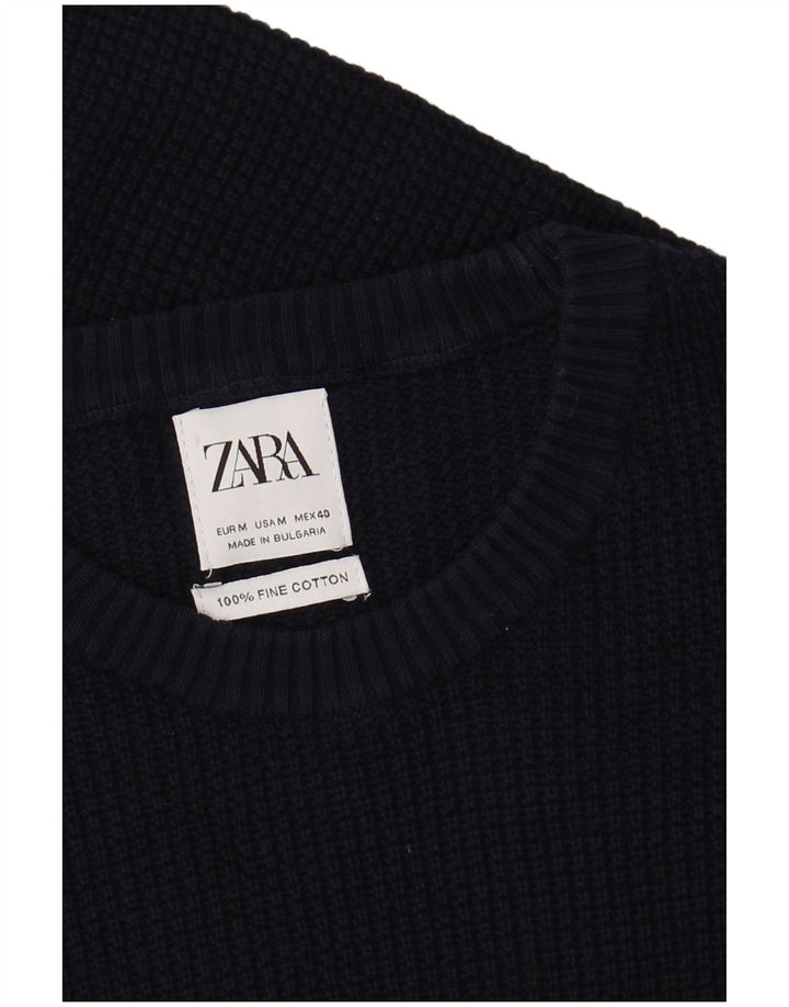 Zara Herren-Pullover mit Rundhalsausschnitt, mittlere marineblaue Baumwolle