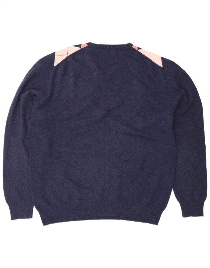 Kappa Herren-Pullover mit V-Ausschnitt, 2XL, Marineblau, Argyle-/Diamantwolle