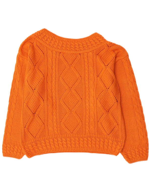 Vintage Damen Pullover mit U-Boot-Ausschnitt, UK 16, große orange Baumwolle