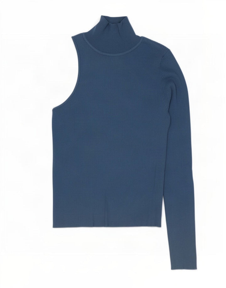 Zara Damen One Shoulder Top UK 12 Mittelblaue Viskose