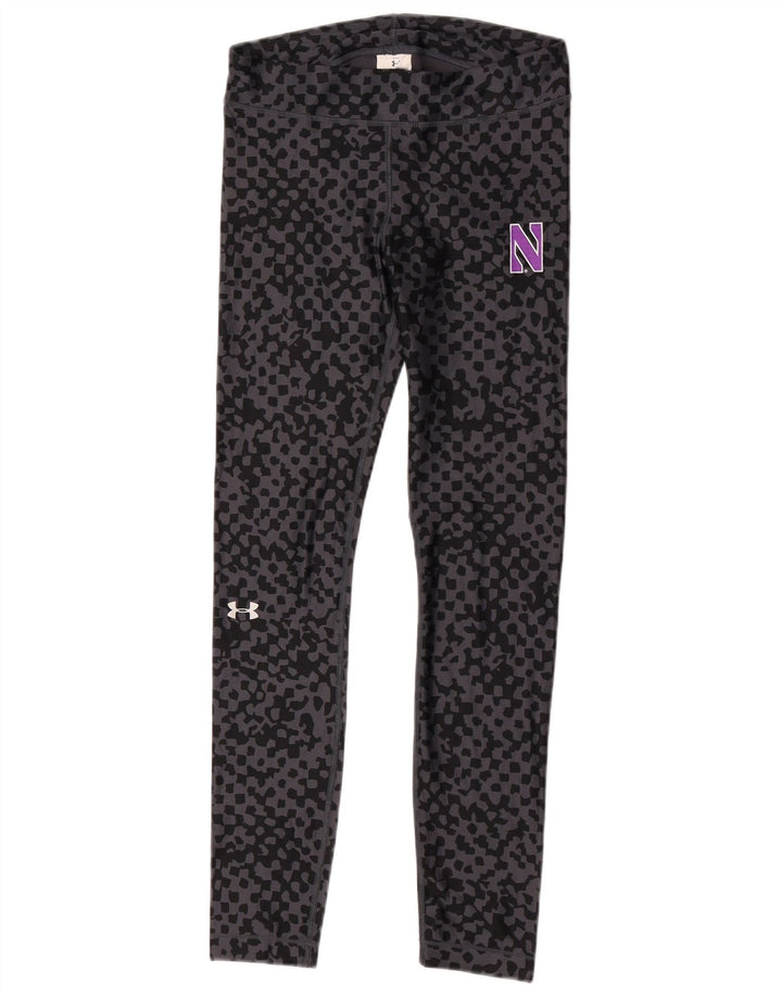 Under Armour Damen Leggings UK 12 Mittelgraues geometrisches Polyester