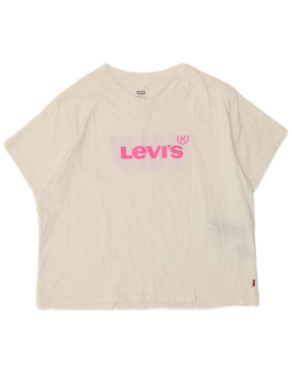 Levi's Damen Crop Loose Fit Graphic T-Shirt Top UK 10 Small Weiße Baumwolle