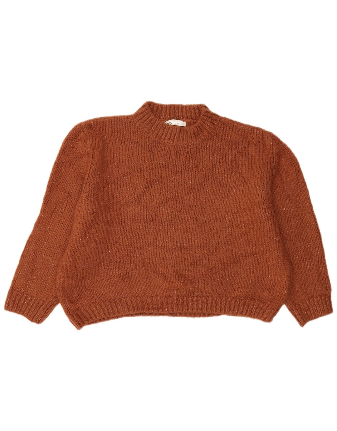 Zara Damen Crop Rollkragenpullover Pullover UK 14 Mittelbraun gefleckt