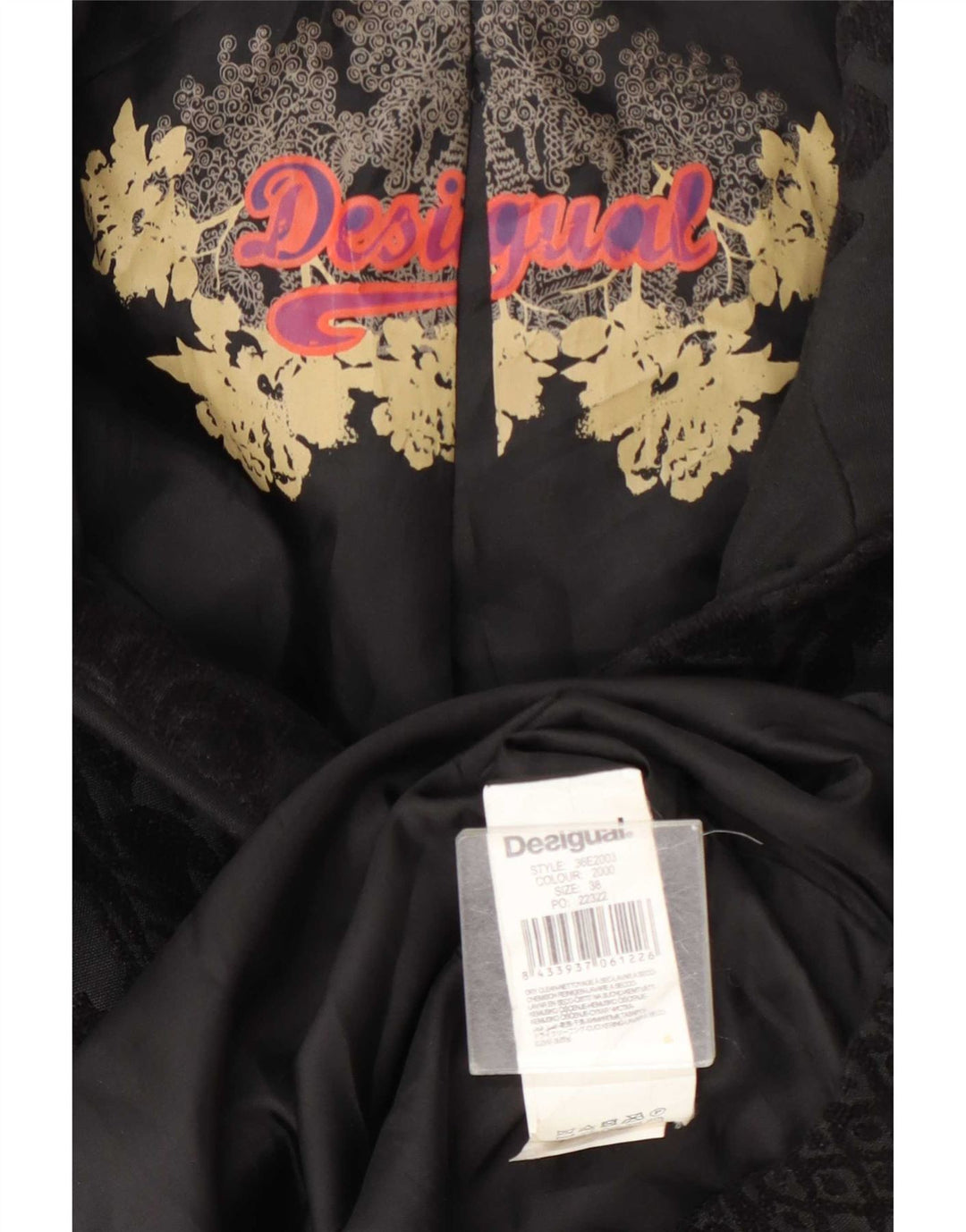 Desigual Damenmantel EU 38 Mittelschwarzes, florales Polyester