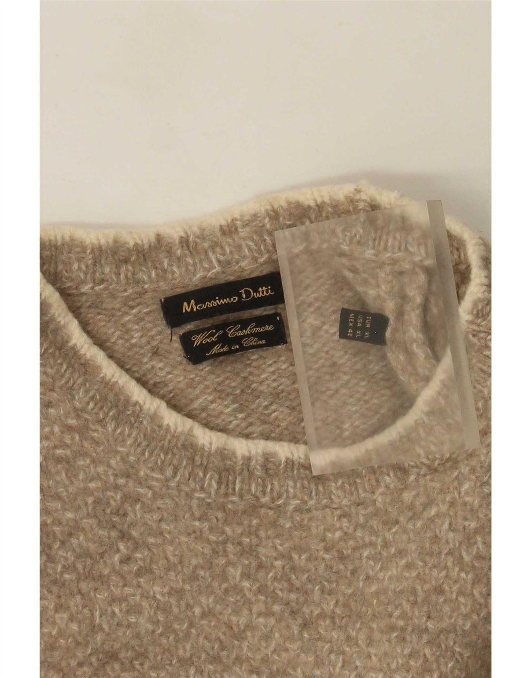 Massimo Dutti Herren-Pullover mit U-Boot-Ausschnitt, XL, Beige meliert