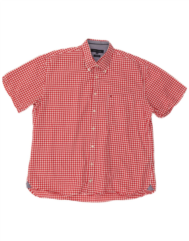 TOMMY HILFIGER Herren Custom Fit Kurzarmhemd 2XL Rot Gingham Baumwolle