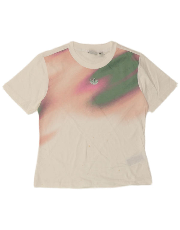 Adidas Damen T-Shirt Top UK 8 Small Weiße Batik-Baumwolle