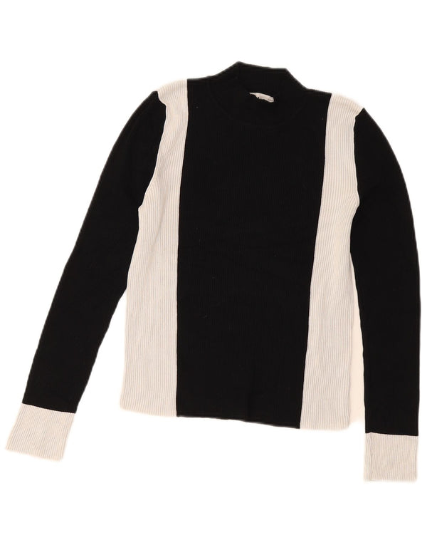 Zara Damen Crop Top Langarm UK 12 Mittelschwarz Colourblock Viskose