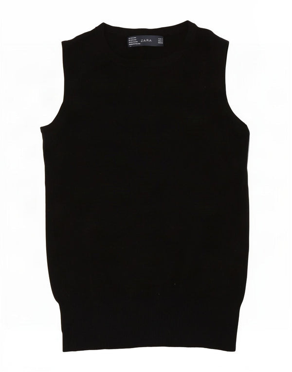 Zara Damen Weste Tank Top UK 8 Small Schwarz Rayon
