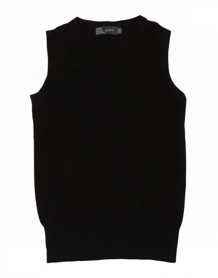 Zara Damen Weste Tank Top UK 8 Small Schwarz Rayon