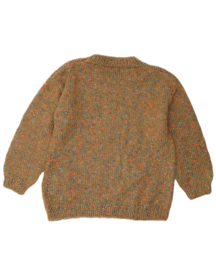 Vintage Damen Pullover mit Rundhalsausschnitt UK 12 Mittelgrün meliert