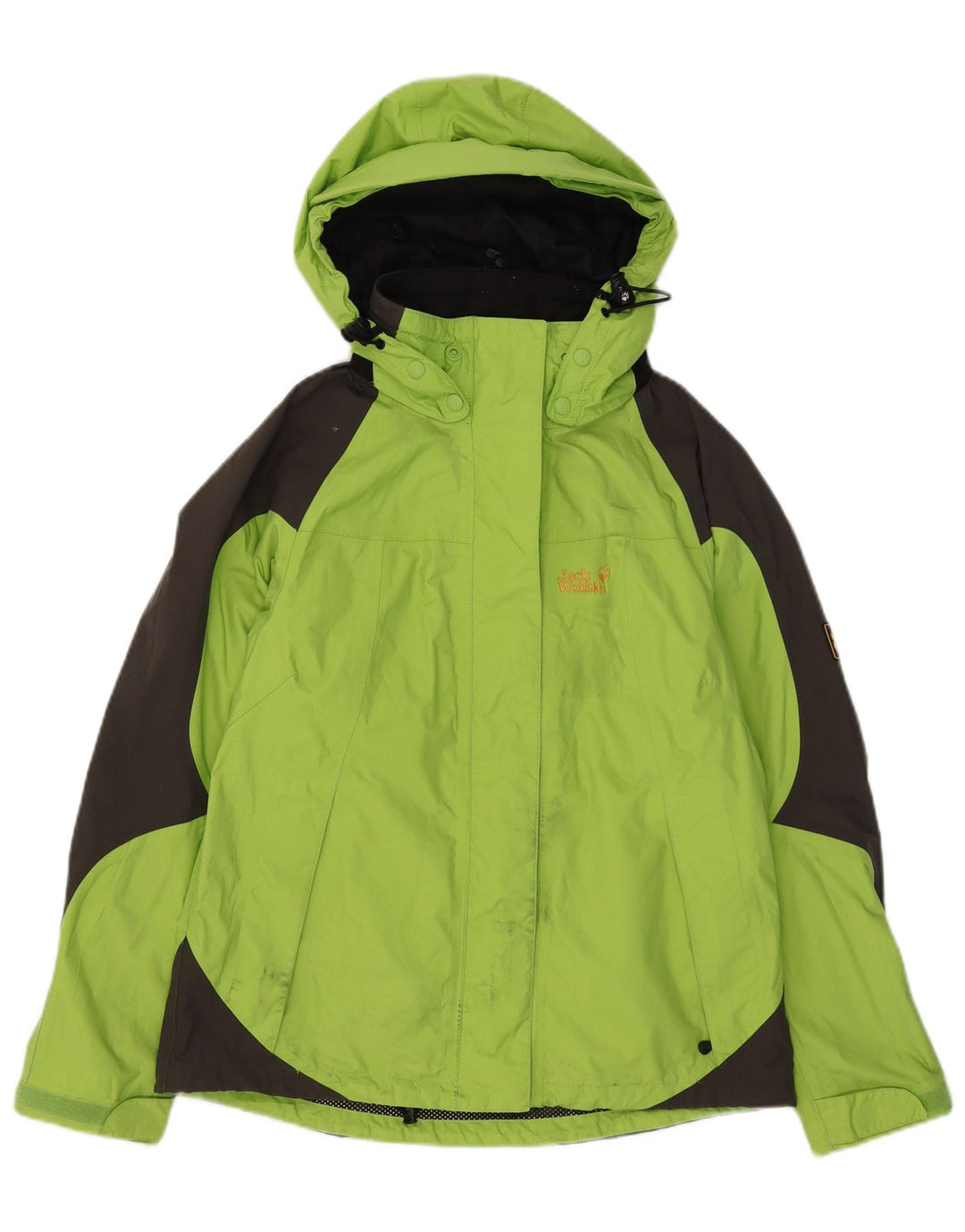 Jack Wolfskin Damen Regenjacke mit Kapuze UK 12/14 Mittelgrüner Farbblock