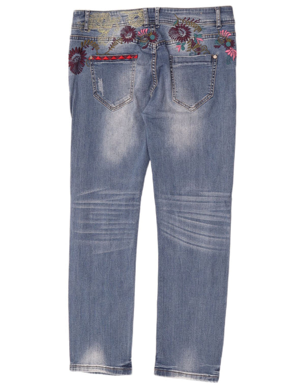 Desigual Damen-Jeans mit niedriger Taille, schmal, W30, L30, blau geblümt, Baumwolle