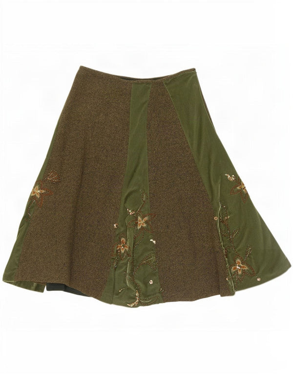 Monsoon Damen A-Linienrock UK 10 Small W30 Grün geblümt