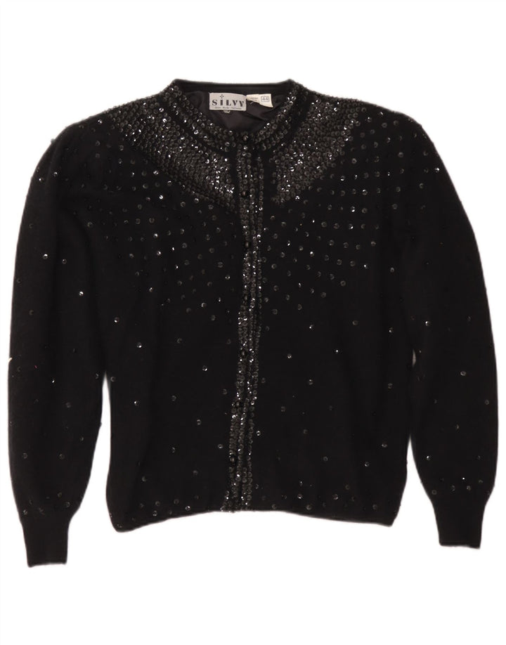 Silvy Damen-Cardigan-Pullover IT 44 Mittelschwarze Lammwolle