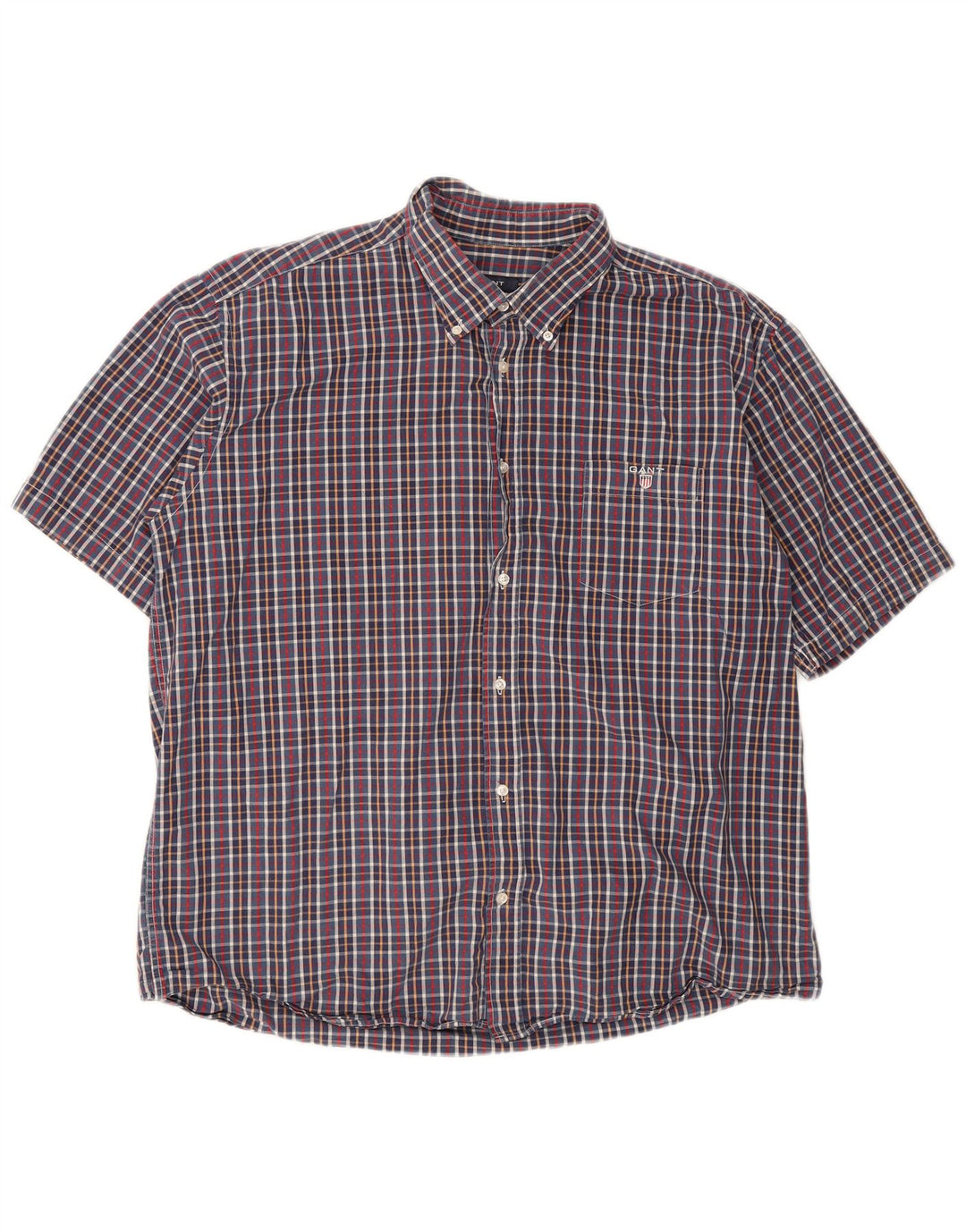 Gant Herren Kurzarm-Hemd mit normaler Passform, 3XL, blau kariert